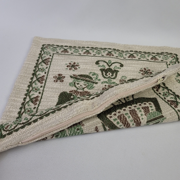 Vtg Folk Art Theme Woven Fabric Pillow Sham Cover - Picture 4 of 11